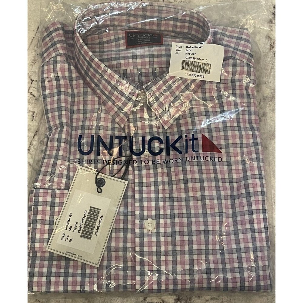 NWT UNTUCKit LS Button Up Shirt | Blue Pink Plaid | Dolcetto WF | Men’s M • Reg